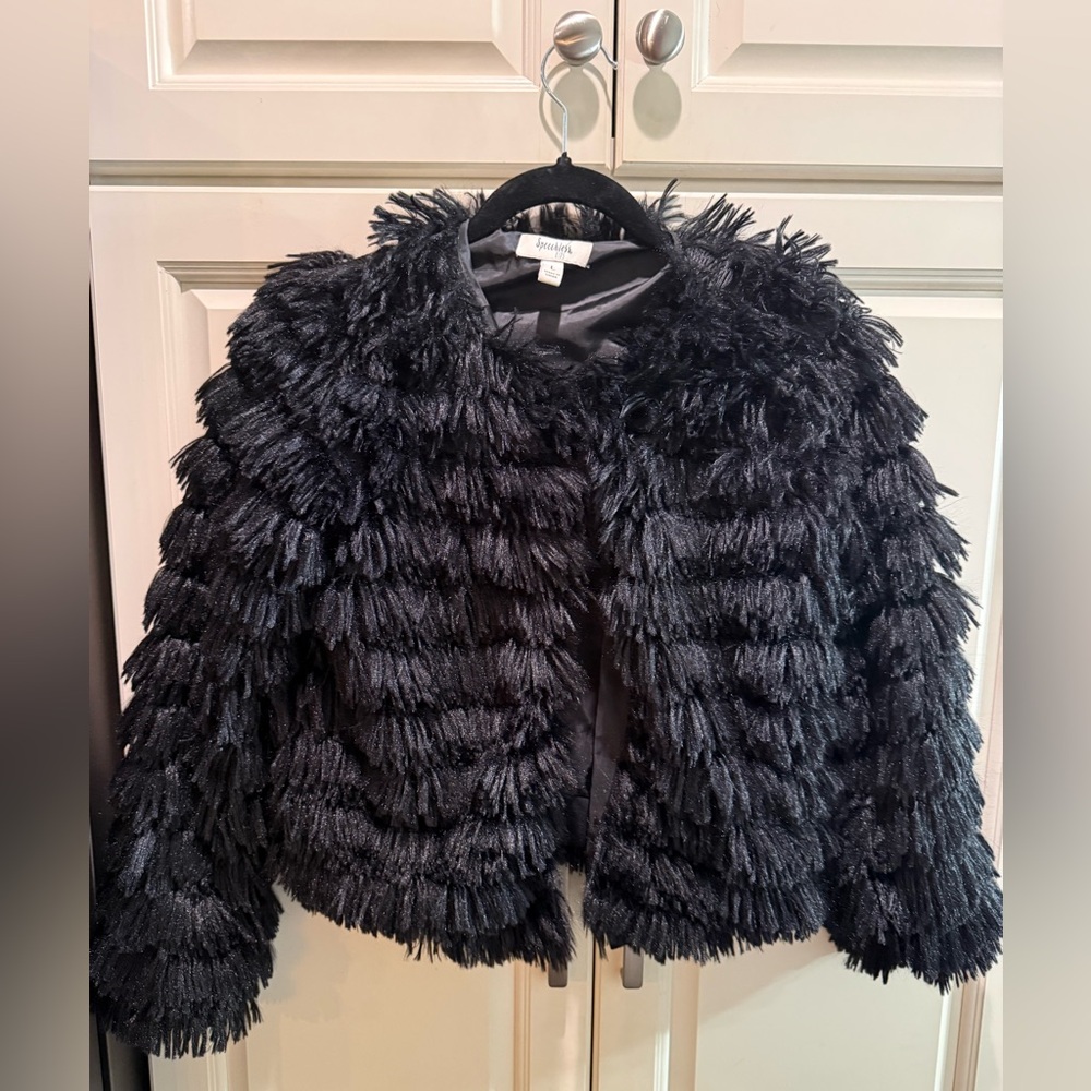Speechless Black Fringe Teddy Jacket